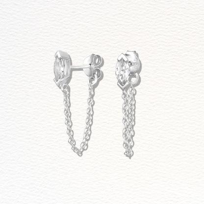 Lune Marquise Chain Earrings - Sterling Silver