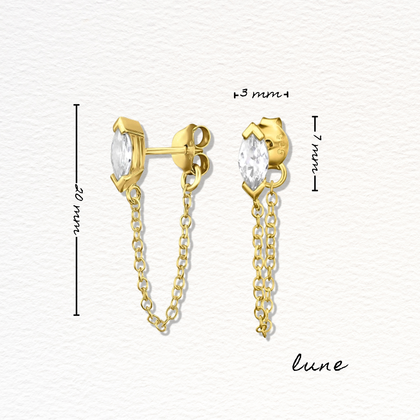 Lune Marquise Chain Earrings - Gold Vermeil