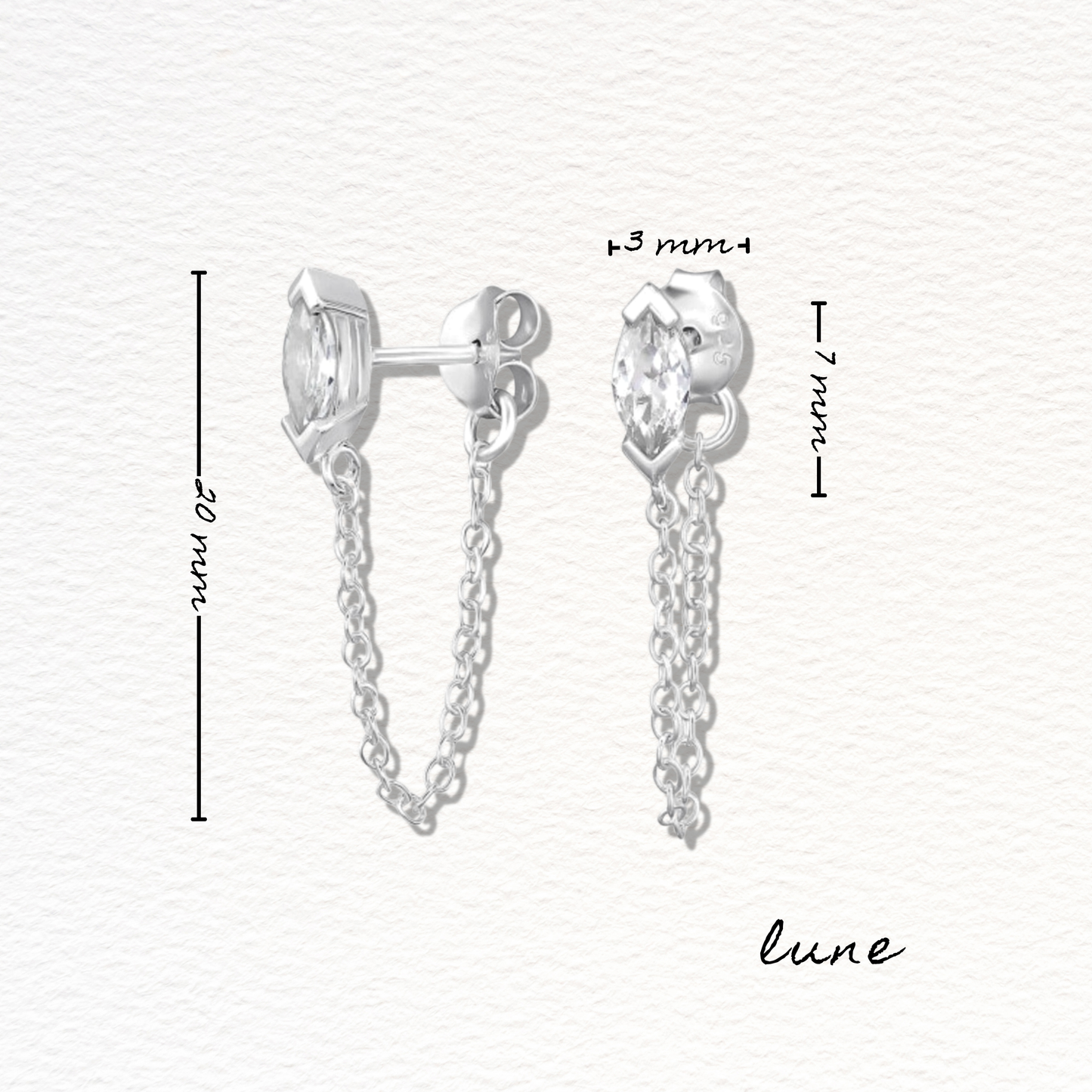 Lune Marquise Chain Earrings - Sterling Silver