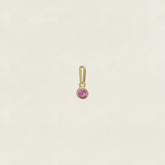 Pink Sapphire Charm Natural Round Bezel Set in 14k Yellow Gold