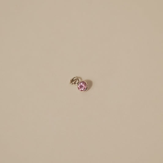pink sapphire white gold round, tiny charm 