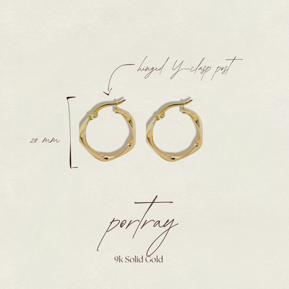 Solid 9k Gold Portray Hoop Earrings - Large