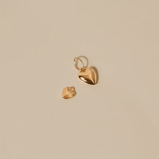 Puffed Heart Charm in Solid 9k Yellow Gold