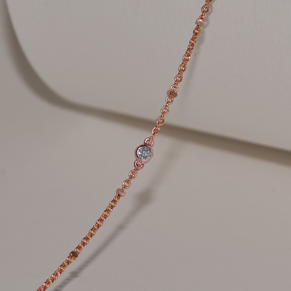 Single Accent Diamond Necklace In Solid 9k Rose Gold
