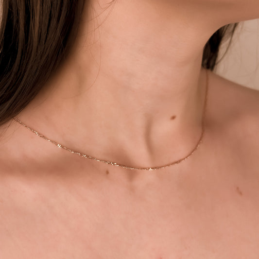 Fine Figaro Chain Necklace in Solid 9k Rose Gold