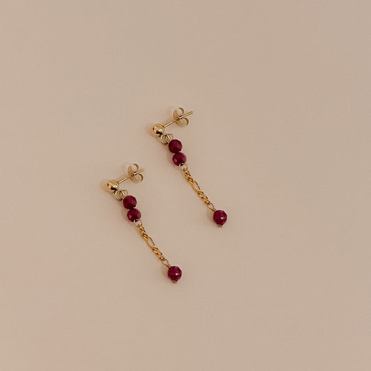 Isla Solid Gold Chain Ruby Earrings