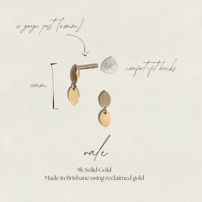 Petal Leaf Droplet Stud Earrings -  Vale Studs in 9k Solid Gold