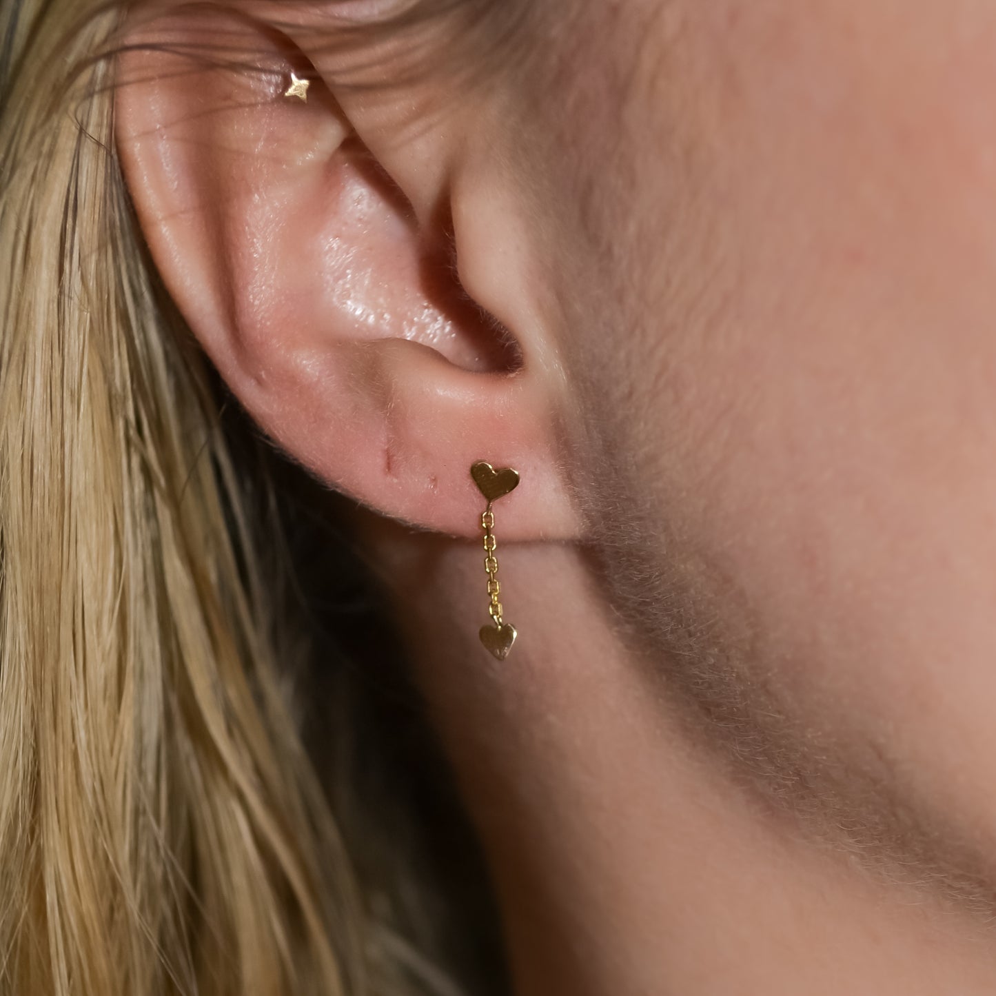 Valentine Double Heart Drop Stud in 9k Solid Gold