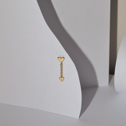 Valentine Double Heart Drop Stud in 9k Solid Gold