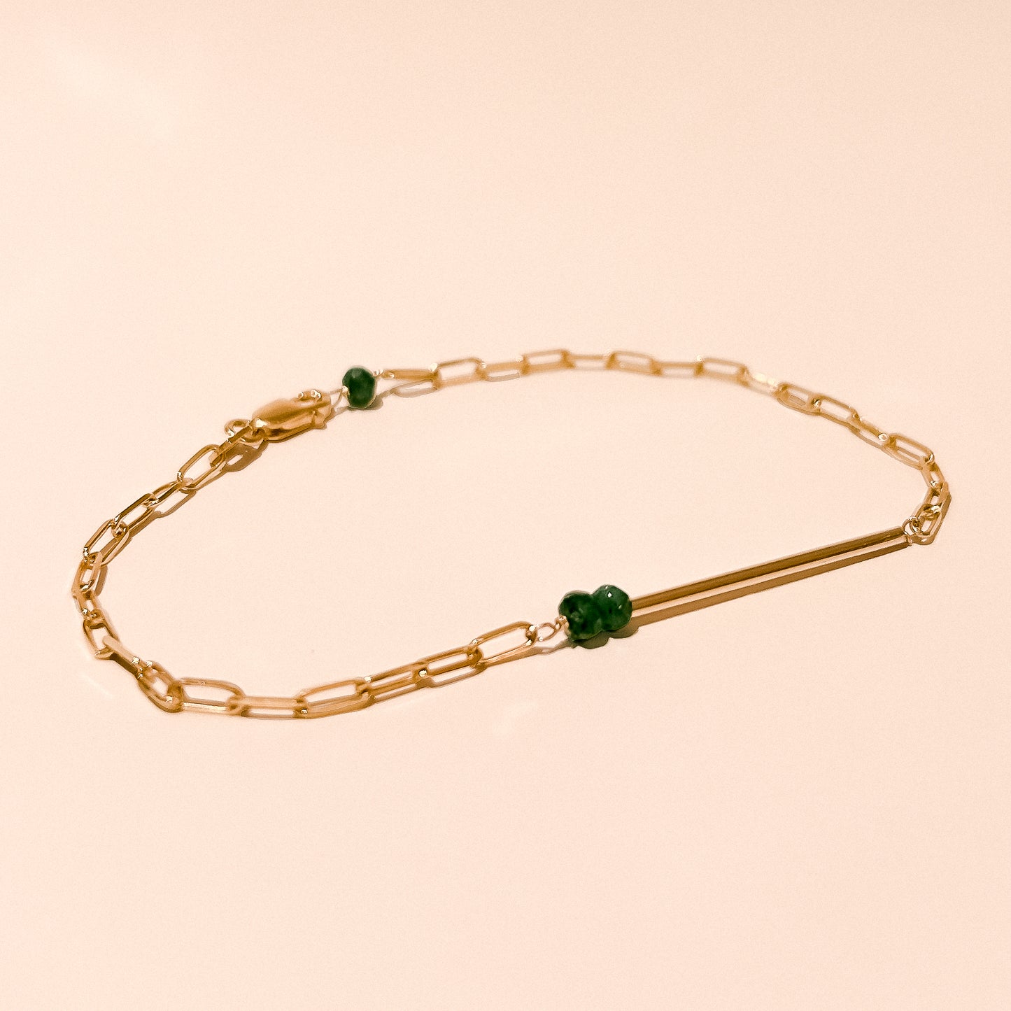 Verona Solid 9k Gold Paperclip Emerald Bracelet