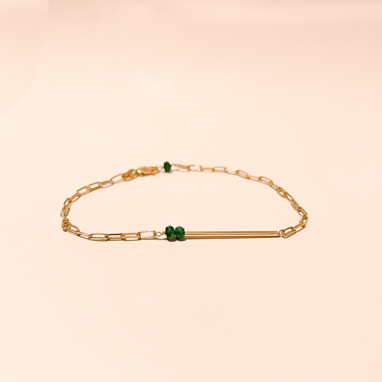 Verona Solid 9k Gold Paperclip Emerald Bracelet