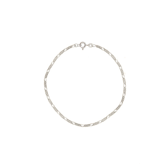 Fine Figaro Chain Bracelet in Solid 9k White Gold