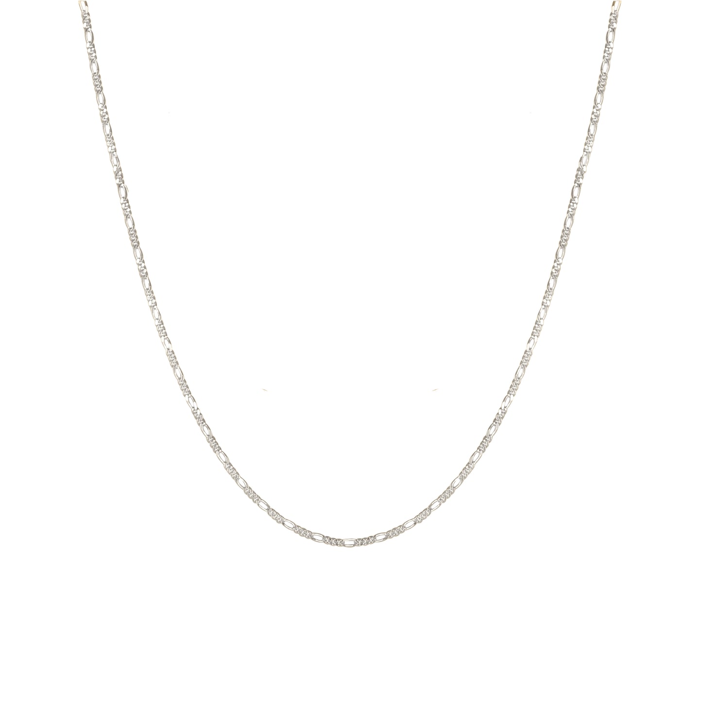 Fine Figaro Chain Necklace in Solid 9k White Gold