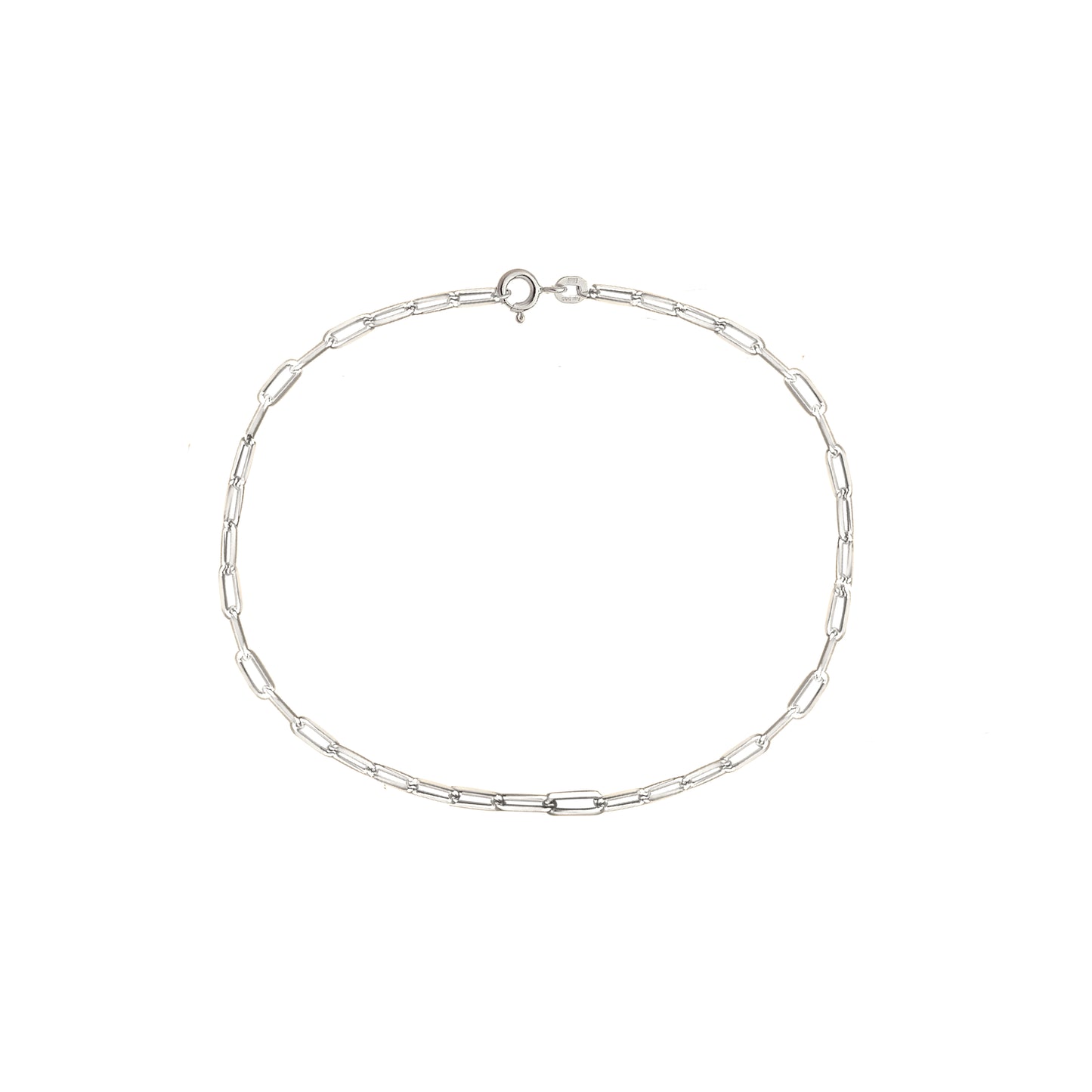 Fine Paperclip Chain Bracelet in Solid 9k White Gold