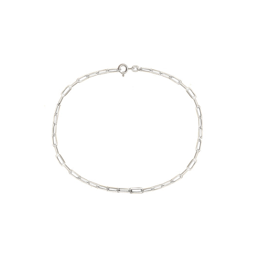 Fine Paperclip Chain Bracelet in Solid 9k White Gold