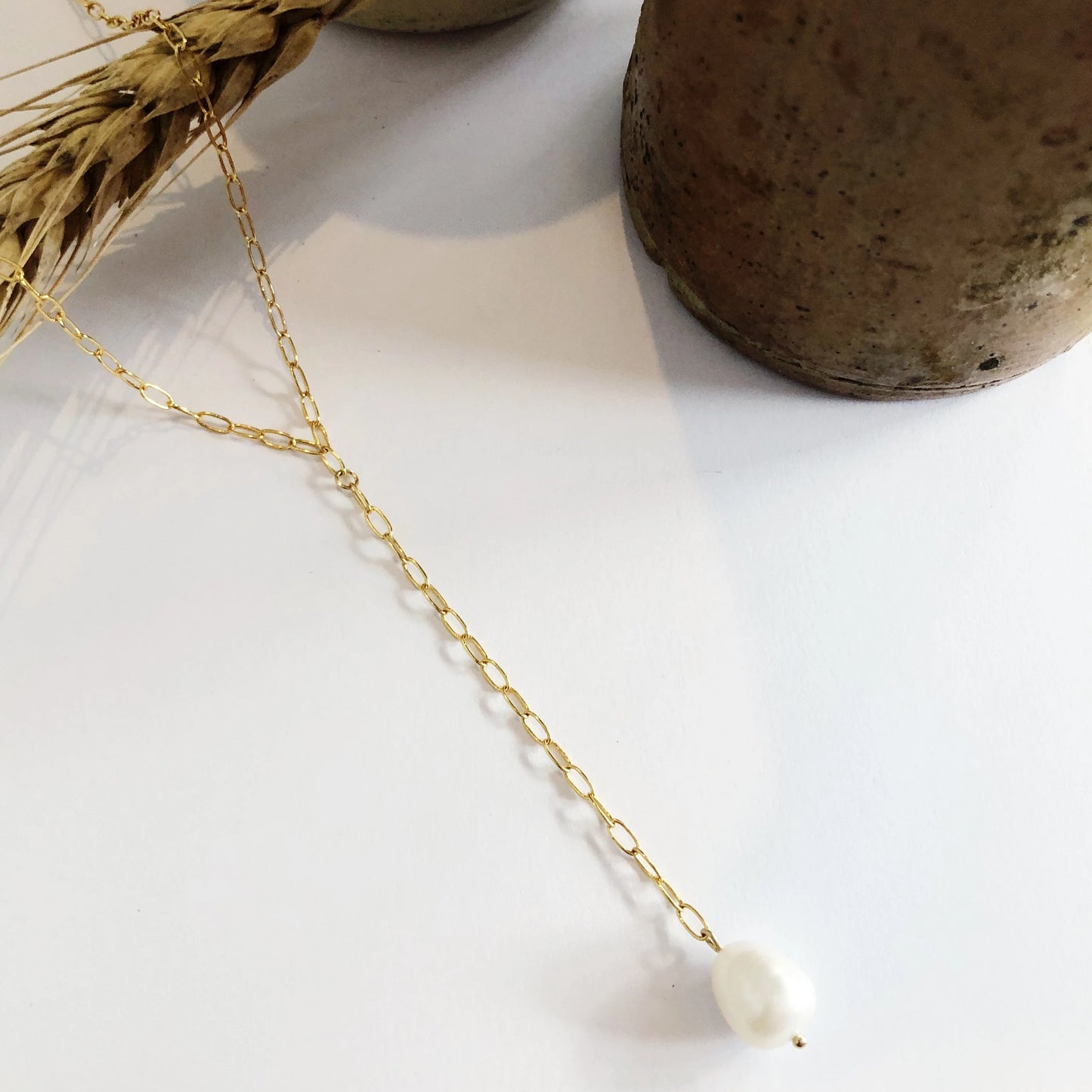 Gold Chain Necklace | 18K Gold and Pearl York Lariat Necklace