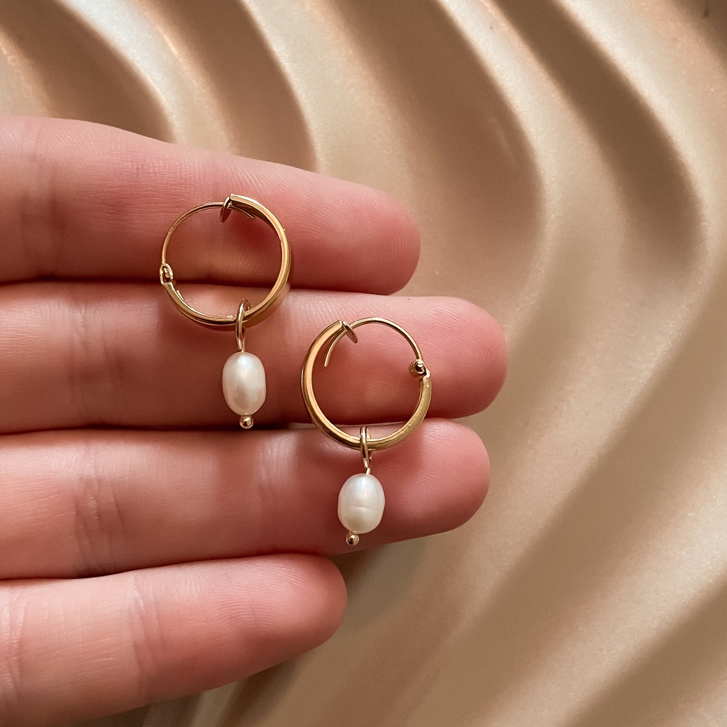Audrey Gold Thick Pearl Hoop Earrings