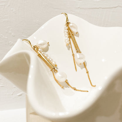 Pearl Drop Earrings | 24K Gold and Pearl Journey Earrings