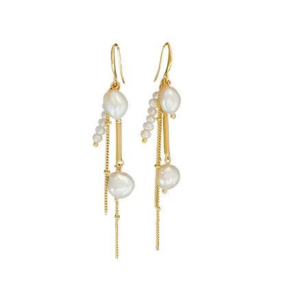 Pearl Drop Earrings | 24K Gold and Pearl Journey Earrings