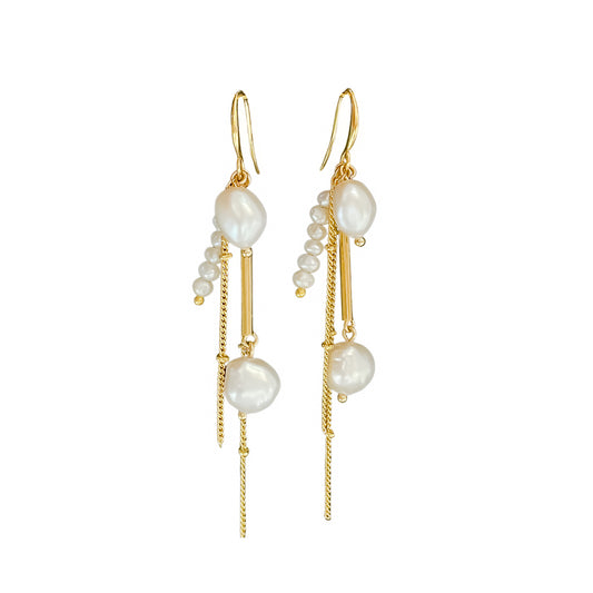 Pearl Drop Earrings | 24K Gold and Pearl Journey Earrings